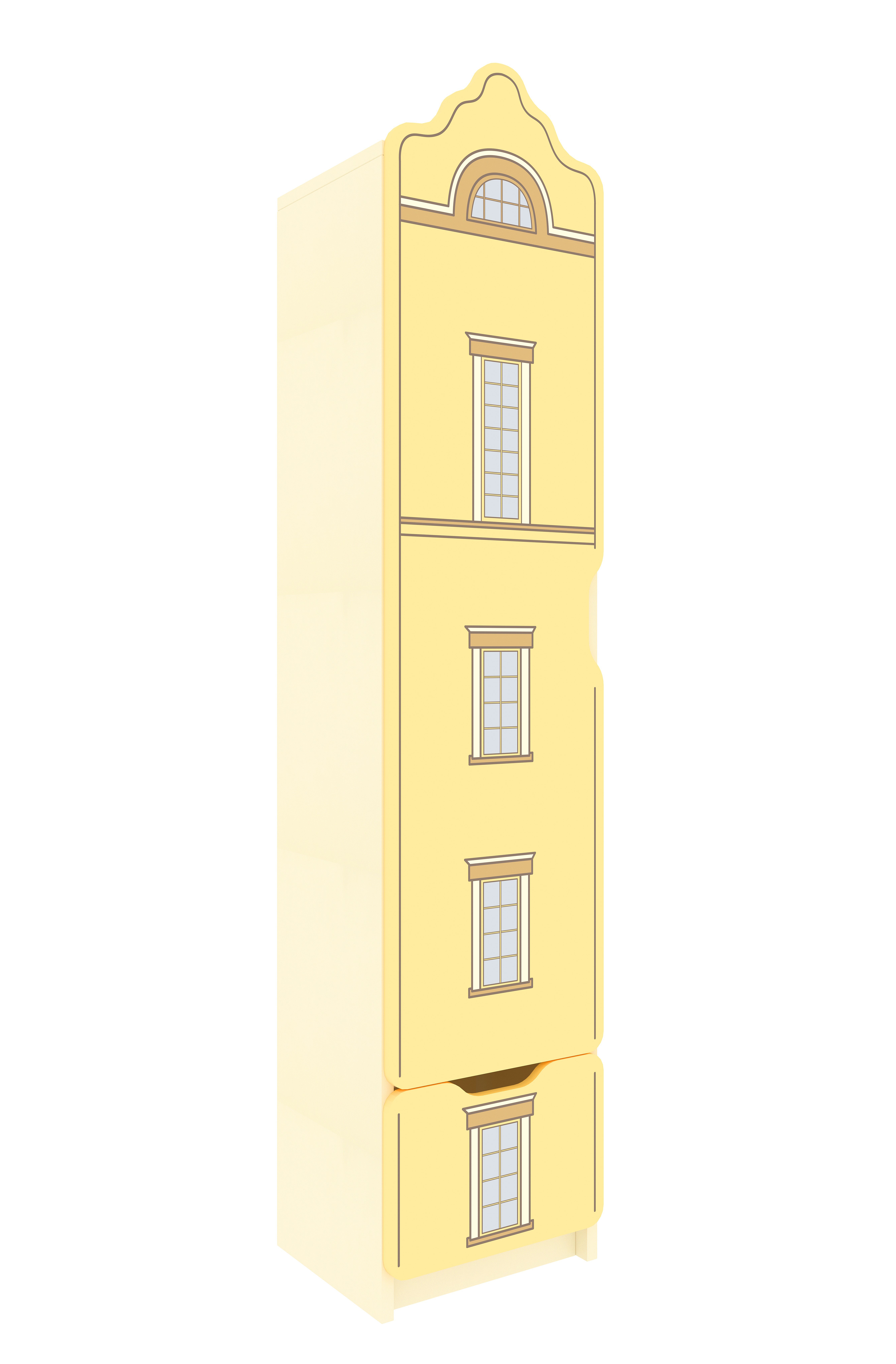 Стінка "Старе місто" елемент №1 з фотодруком, закрита з полицями та шухлядою, АЛМАНТ, 400х320х1862 мм.